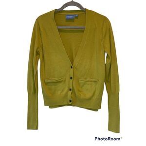 Simply Vera Vera Wang Women's Yellow V-Neck Button-Up Knitted Cardigan Size L